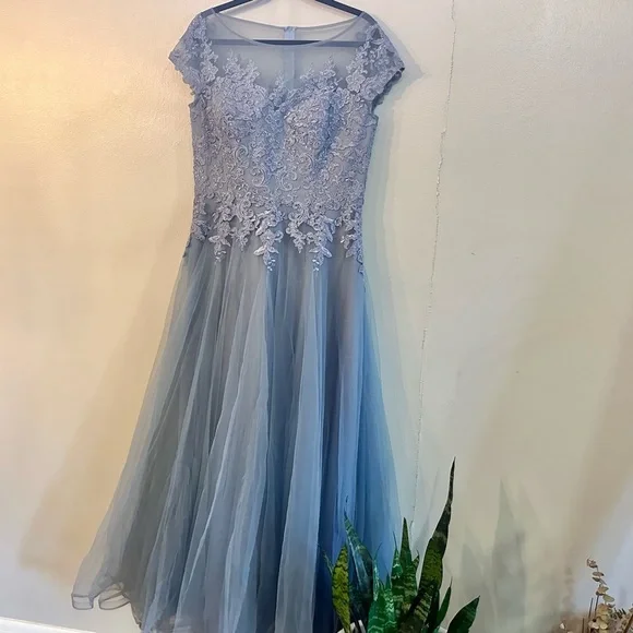 La Femme Dusty Blue Embellished Gown Sz12 - Picture 2 of 13